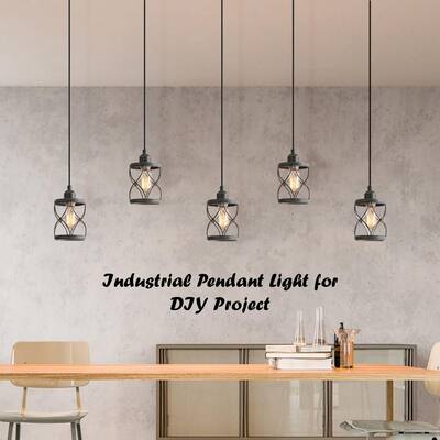 Modern Farmhouse Gray Mini Pendant Light with Dark Pewter Geometric Metal Wire Cage, 1-Light Rustic Island chandelier