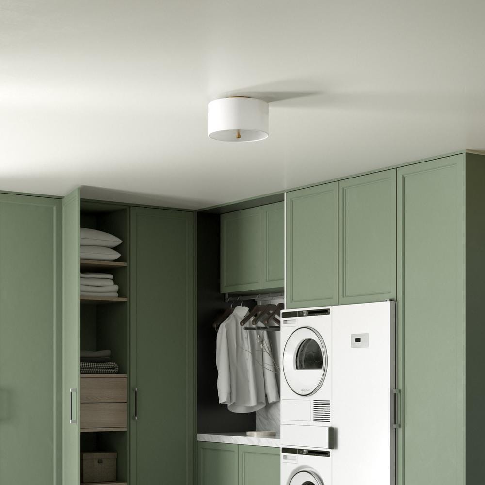Ellis Contemporary 12" Brass Drum Flush Mount with White Shade