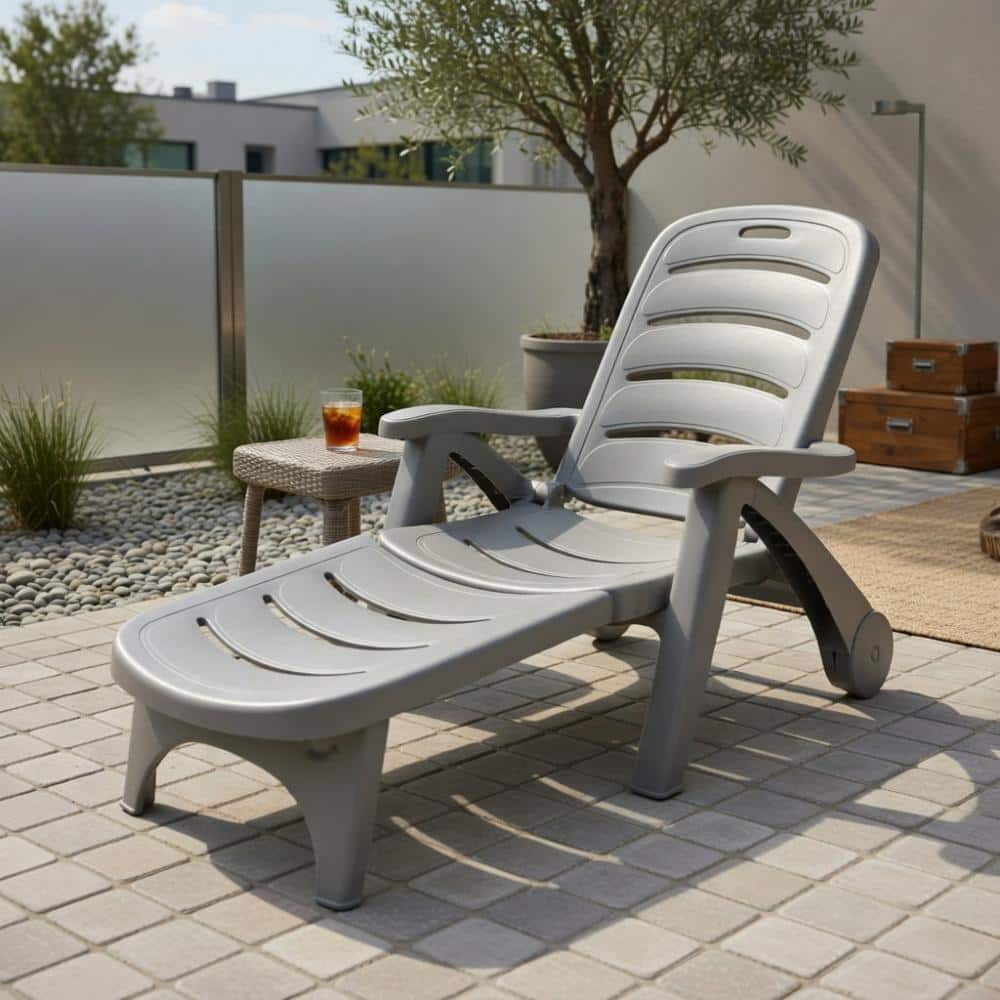 Gray 5-Position Folding Chaise Lounge With Wheels, High Load Outdoor Recliner price history on PriceWatchPro