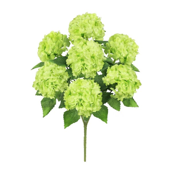 LIVING LUXURY 12 in. Green Artificial Guelder Rose Snowball Flower Stem Bush Bouquet Set of 2