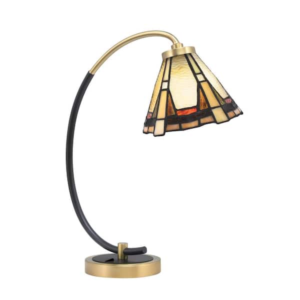 Unbranded Delgado 18.25 in. Matte Black and New Age Brass Piano Desk Lamp with Zion Art Glass Shade