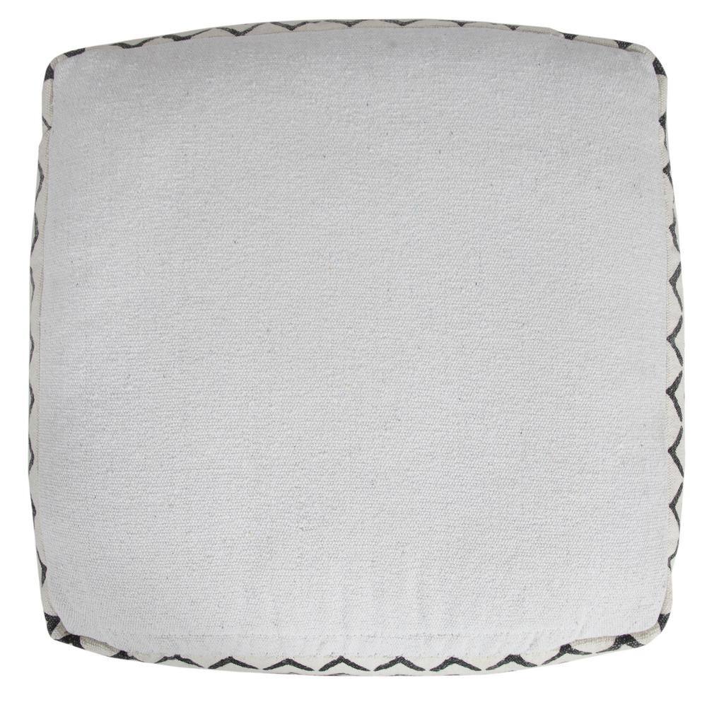 White and Black Geometric Tufted Cotton Square Pouf Ottoman