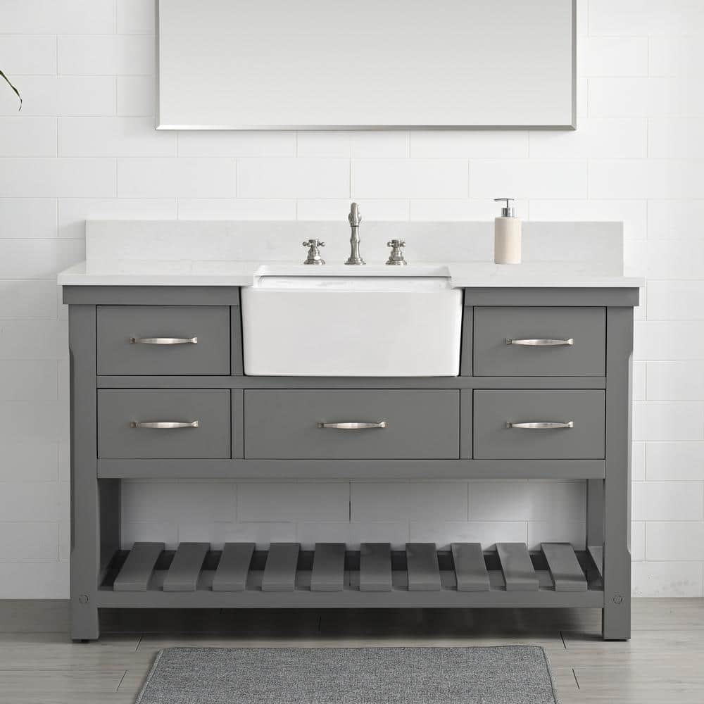 Gray Engineered Wood Single Bathroom Vanity with Ceramic Sink