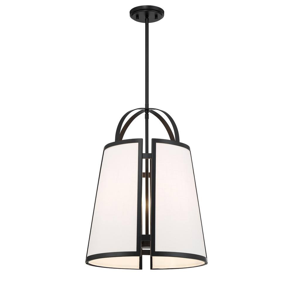 Matte Black 4-Light Pendant with White Linen Shade