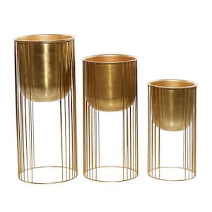 24 in. x 11 in. Gold Metal Contemporary Planter (Set of 3)