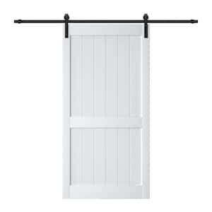 42 in. x 84 in. White Paneled H Style White Primed MDF Sliding Barn Door with Hardware Kit and Soft Close