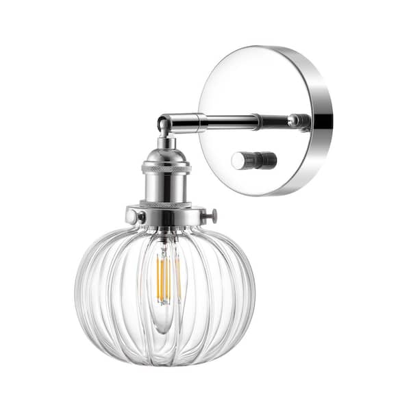 WINGBO 1-Light Nickel Wall Sconces Glass Wall Lamp Lighting Fixtures with Pumpkin Shade (1-Pack)
