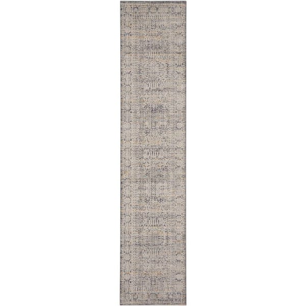 Nyle Ivory Slate 2 ft. x 12 ft. Vintage Persian Kitchen Runner Area Rug