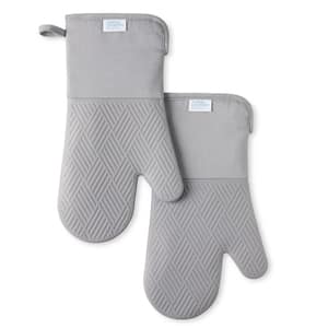Basketweave Soft Silicone Solid Modern Grey Oven Mitt (2-Pack)