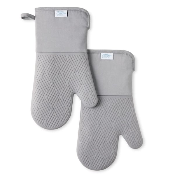 TOWN & COUNTRY LIVING Basketweave Soft Silicone Solid Modern Grey Oven Mitt (2-Pack)
