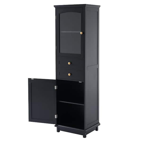 18 in. W x 14 in. D x 63 in. H Black Freestanding Linen Cabinet,Tall Bathroom Storage Cabinet with Doors and Drawers