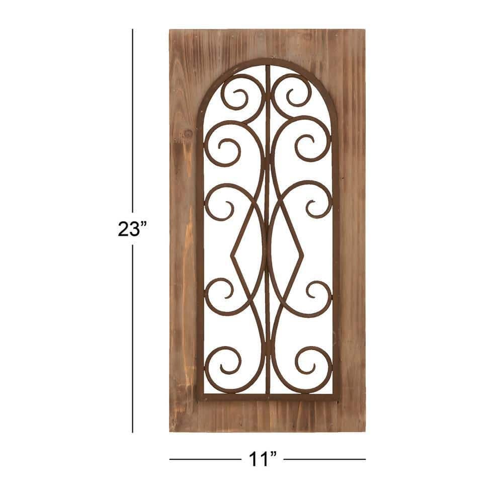 Rustic Brown Wood and Metal Scroll Wall Hanging