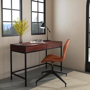 Carl 45 in. W Rectangular Medium Brown 2-Drawer Wood and Metal Writing Desk