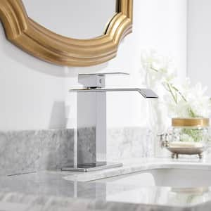 Waterfall Single Hole Single-Handle Low-Arc Bathroom Faucet With Supply Line and Escutcheon in Polished Chrome