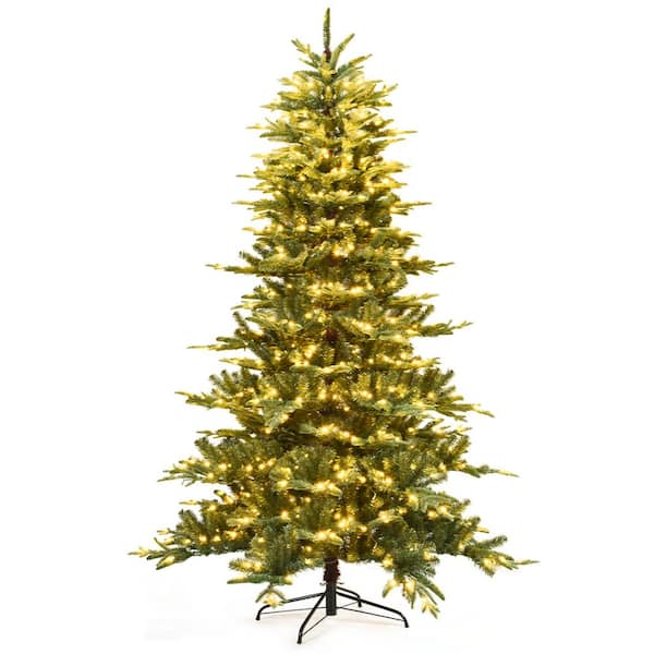 Gymax 7.5 ft. Pre-Lit Artificial Christmas Tree Hinged Aspen Fir Tree Holiday Decor with LED Lights