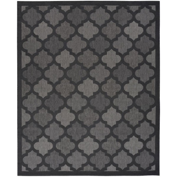 Black 7 ft. x 10 ft. Woven Abstract Polyester Rectangle Indoor/Outdoor Area Rug