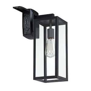 Martin 17 in 1-Light Matte Black Outdoor Wall Lantern Sconce with GFCI Outlet