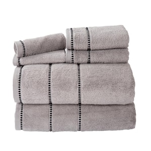 6-Piece Silver/Black Luxury Quick Dry 100% Cotton Bath Towel Set