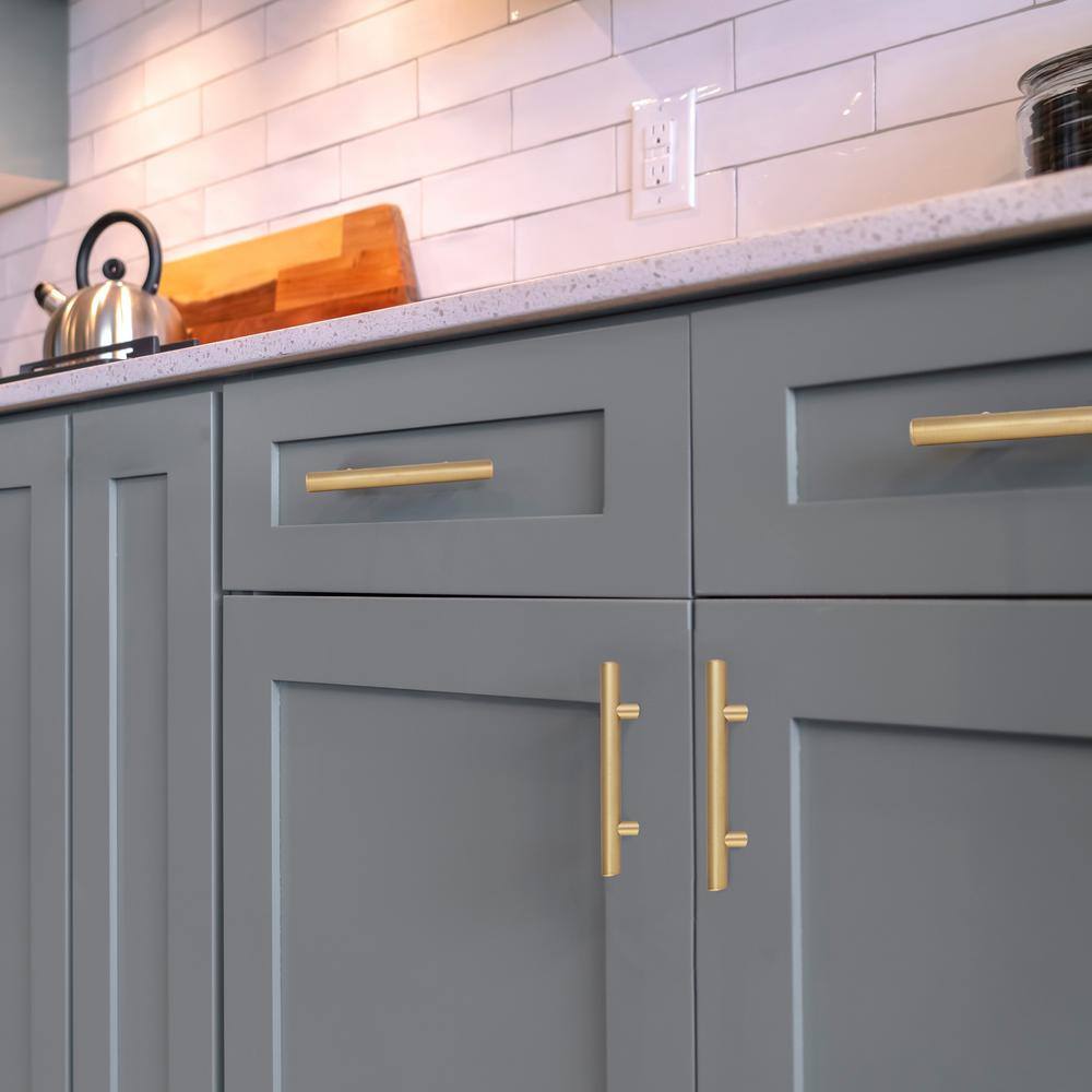 5-Inch Brushed Brass Modern Cabinet Bar Pulls, Set of 10