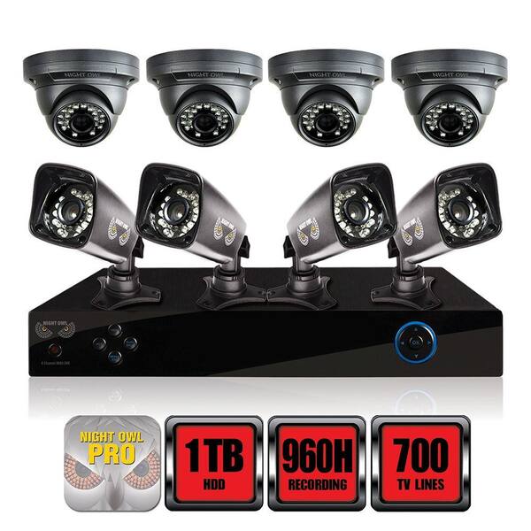 Night Owl PRO Series 8-Channel 960H Surveillance System with 1TB HDD and (8) 700 TVL Cameras