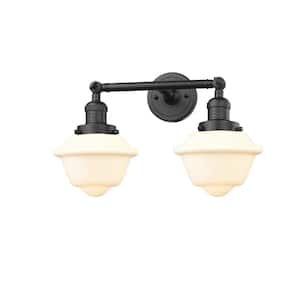 Oxford 17 in. 2-Light Oil Rubbed Bronze Vanity Light with Matte White Glass Shade