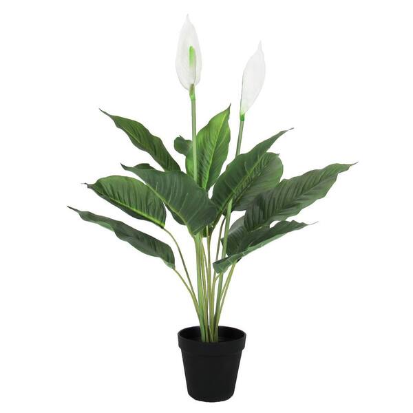 LIVING LUXURY 28 in. Real Touch White Artificial Peace Lily Plant  Spathiphyllum in Pot 60514-WH