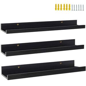SMT 5.5 in. x 24 in. x 2.6 in. Black Wood Floating Decorative Wall Shelves (Set of 3)