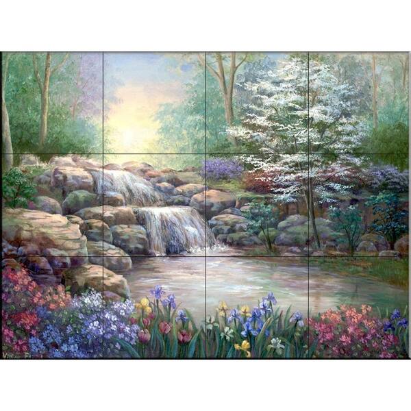 The Tile Mural Store Hidden Waterfall I 17 in. x 12-3/4 in. Ceramic Mural Wall Tile