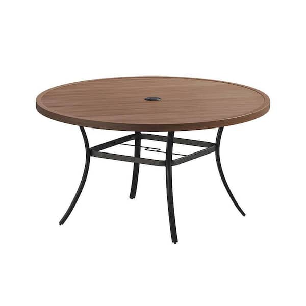 53 in. Brown Round Metal Outdoor Dining Table