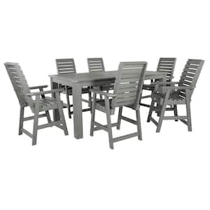 Weatherly Coastal Teak 7-Piece Recycled Plastic Rectangular Outdoor Balcony Height Dining Set