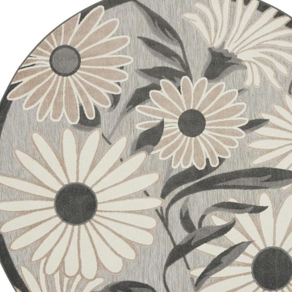 Beige 8 ft. Round Loomed Floral Polypropylene Round Indoor/Outdoor Area Rug