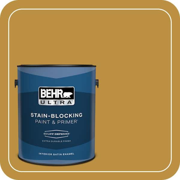 BEHR ULTRA 1 gal. #340D-6 Fervent Brass Extra Durable Satin Enamel Interior Paint & Primer