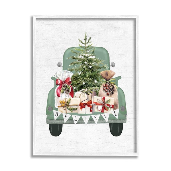 Stupell Industries Christmas Gift Pickup by Lettered and Lined 1-Piece Framed Graphic Print Travel Poster Art Print 14 in. x 11 in.