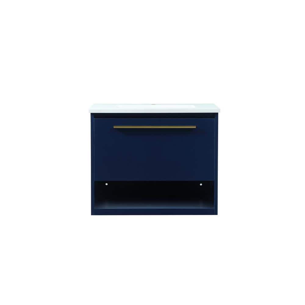 Simply Living 24 in. Single Bathroom Vanity in Blue with Quartz Vanity Top 