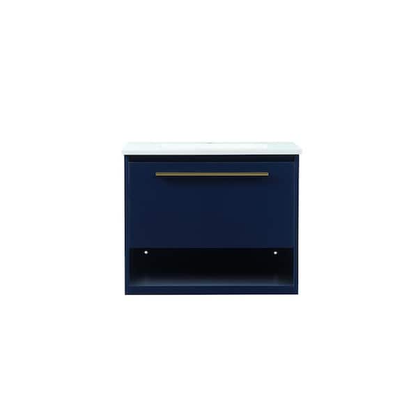 Unbranded Simply Living 24 in. Single Bathroom Vanity in Blue with Quartz Vanity Top in Ivory White