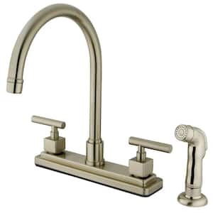 Claremont 2-Handle Deck Mount Centerset Kitchen Faucets with Side Sprayer in Brushed Nickel