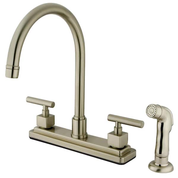 Kingston Brass Claremont 2-Handle Deck Mount Centerset Kitchen Faucets with Side Sprayer in Brushed Nickel