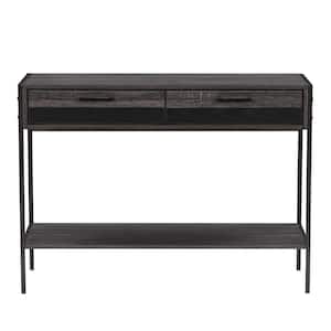 Joliet 39 in. Distressed Carbon Gray/Black Duotone Rectangle Console Table with Drawers