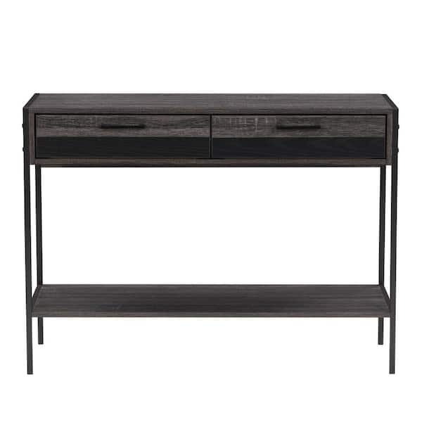 CorLiving Joliet 39 in. Distressed Carbon Gray/Black Duotone Rectangle Console Table with Drawers