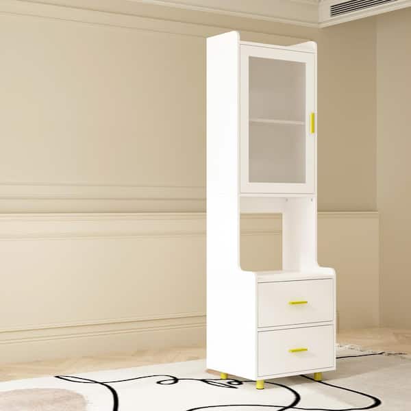 FUFU&GAGA White 2-Drawer, 19.6 in. Width x 66.9 in. Tall Nightstand, End Table, Dresser, with Shelves & Tempered Glass Door