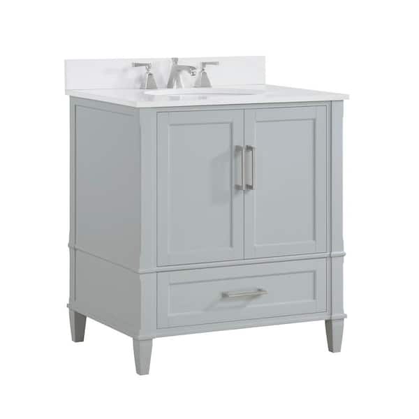 BEMMA Montauk 30 in. W x 22 in. D x 38 in. H Bathroom Vanity in Morning Fog Grey with Granite Vanity Top