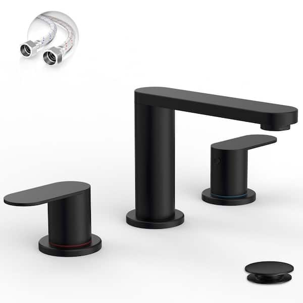 8 in. Widespread 2-Handle Bathroom Faucet with Pop-up Drain Assembly in Matte Black