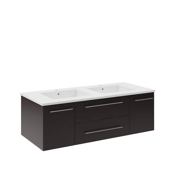 Fresca Lucera 48 in. Double Sink Wall Mount Floating Espresso Bath Vanity with White Quartz Top and Undermount Ceramic Sinks