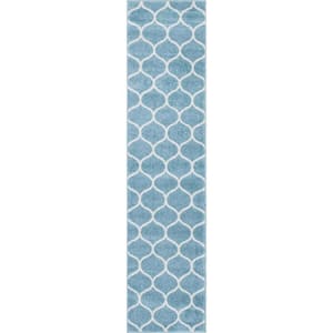 Trellis Frieze Rounded Light Blue 2 ft. x 8 ft. 8 in. Area Rug