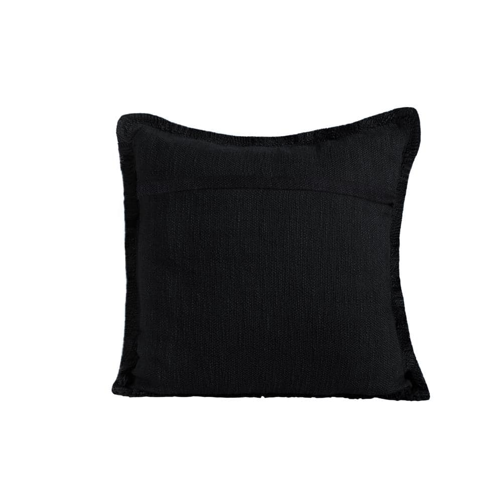 Coastal Chic 20" Square Black Cotton Textured Throw Pillow with Fringe