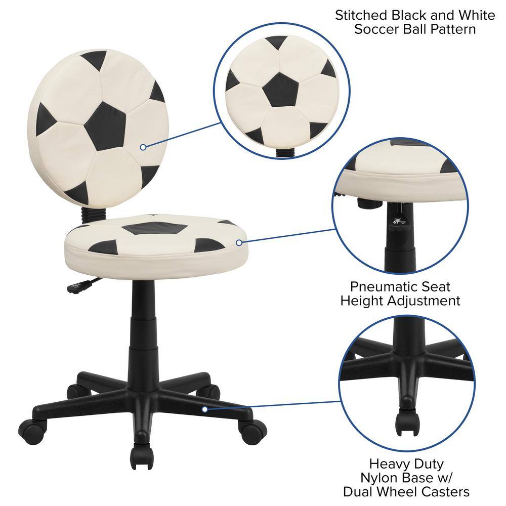 Soccer Ball Swivel Task Chair in Black and White Vinyl