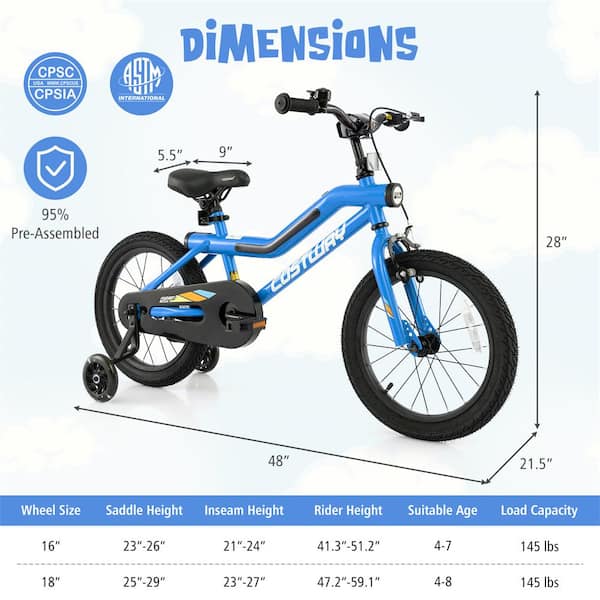 Costway 16 in. LED Lighted Kids Bike with Adjustable Seat Coaster