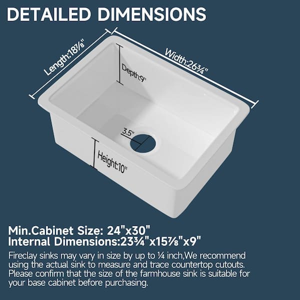 Kuomih 27 in. Fireclay Kitchen Sink Drop-in/Undermount Dual Mount