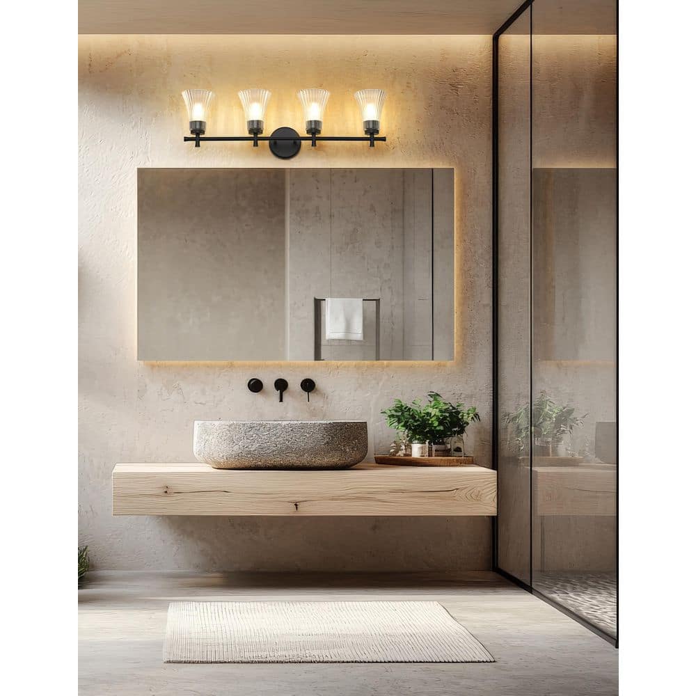 Belle 32 in. 4 Light Matte Black Vanity Light with Clear Glass Shade price history on PriceWatchPro
