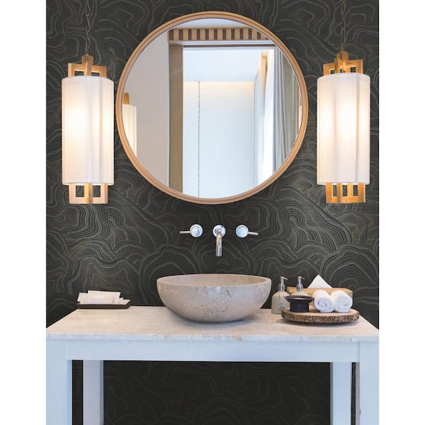 Ronald Redding Black Geodes Paper Unpasted Matte Wallpaper (27 in. x 27 ft.)